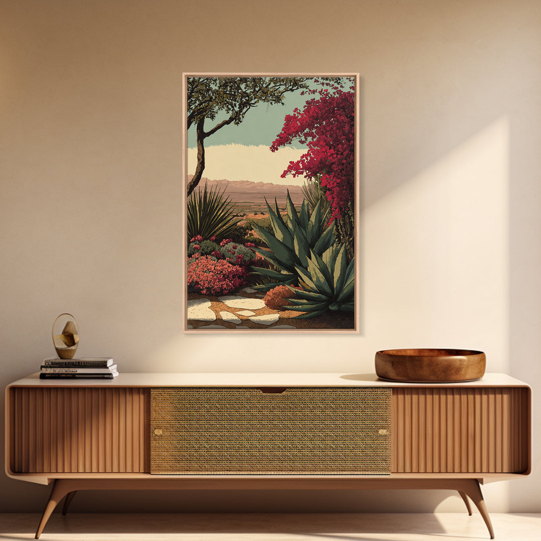 Desert Patio Agave and Bougainvillea Framed Canvas Print, Patio Art, Metal Art, Patio Decor, Fine Art, Outdoor, Patio Cushions, PAT-2x3-73