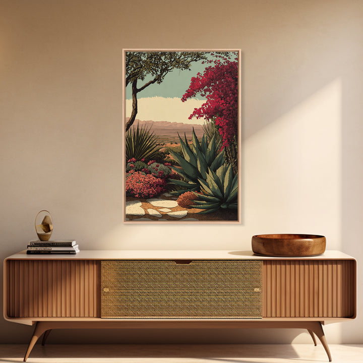 Desert Patio Agave and Bougainvillea Framed Canvas Print, Patio Art, Metal Art, Patio Decor, Fine Art, Outdoor, Patio Cushions, PAT-2x3-73