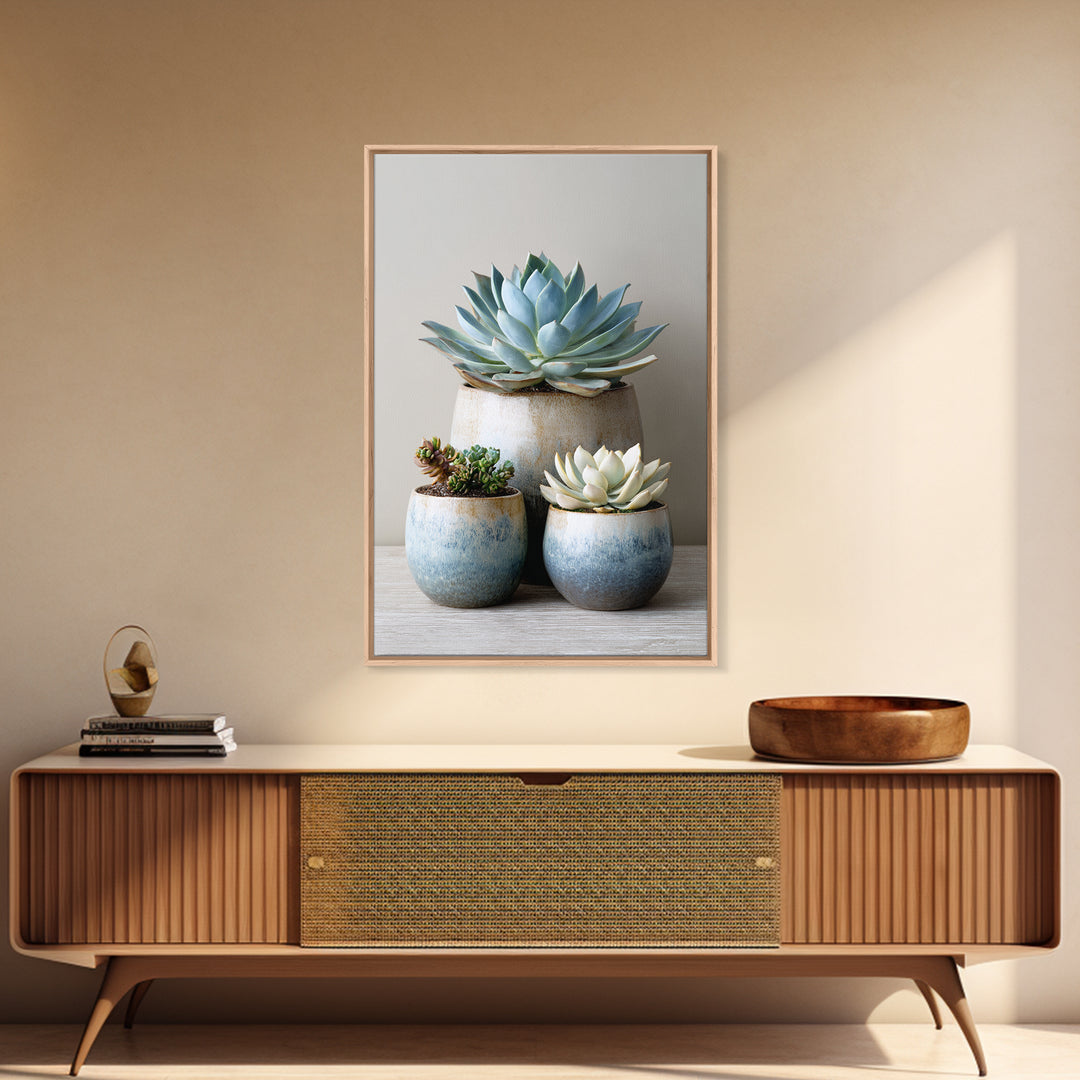 Succulent Collection in Ceramic Planters Canvas Print, Patio Art, Outdoor Wall Decor, Patio Decor, Fine Art, Outdoor, PAT-2x3-77