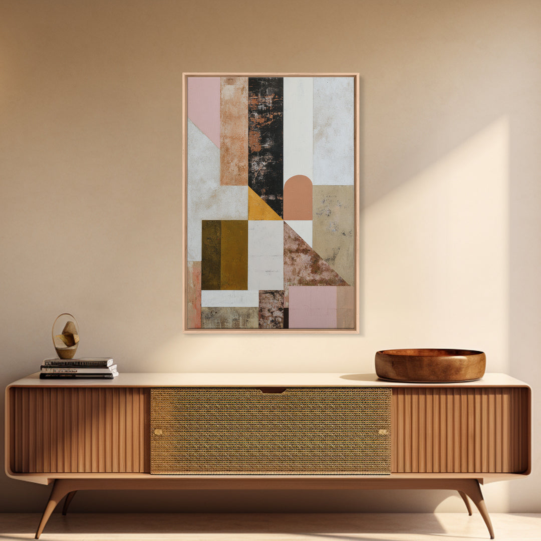 Warm Geometric Tile Pattern Framed Canvas Print, Patio Art, Beach House Decor, Patio Decor, Abstract Art, Outdoor, Modern Decor, PAT-2x3-8