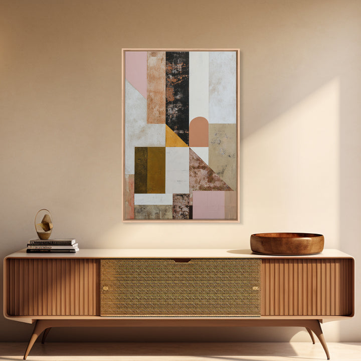 Warm Geometric Tile Pattern Framed Canvas Print, Patio Art, Beach House Decor, Patio Decor, Abstract Art, Outdoor, Modern Decor, PAT-2x3-8