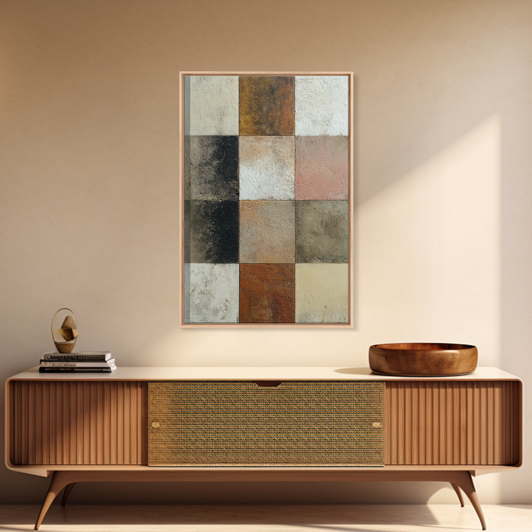 Warm Geometric Tile Pattern Framed Canvas Print, Patio Art, Contemporary Art, Patio Decor, Abstract Art, Outdoor, Metal Art, PAT-2x3-80