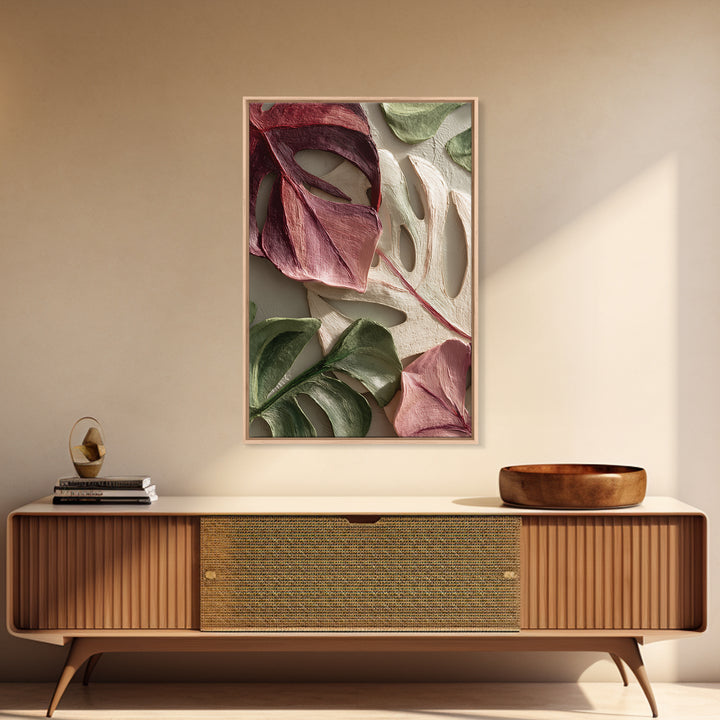 Bold Botanical Monstera Leaf Composition Canvas Print, Patio Art, Wall Hanging, Patio Decor, Fine Art, Outdoor, Beach Art, PAT-2x3-86