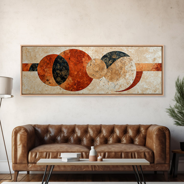 Sun Motif with Warm Terracotta Rays Framed Canvas Print, Patio Art, Home Decor, Patio Decor, Fine Art, Outdoor, Floral Wall Art, PAT-3x1-10