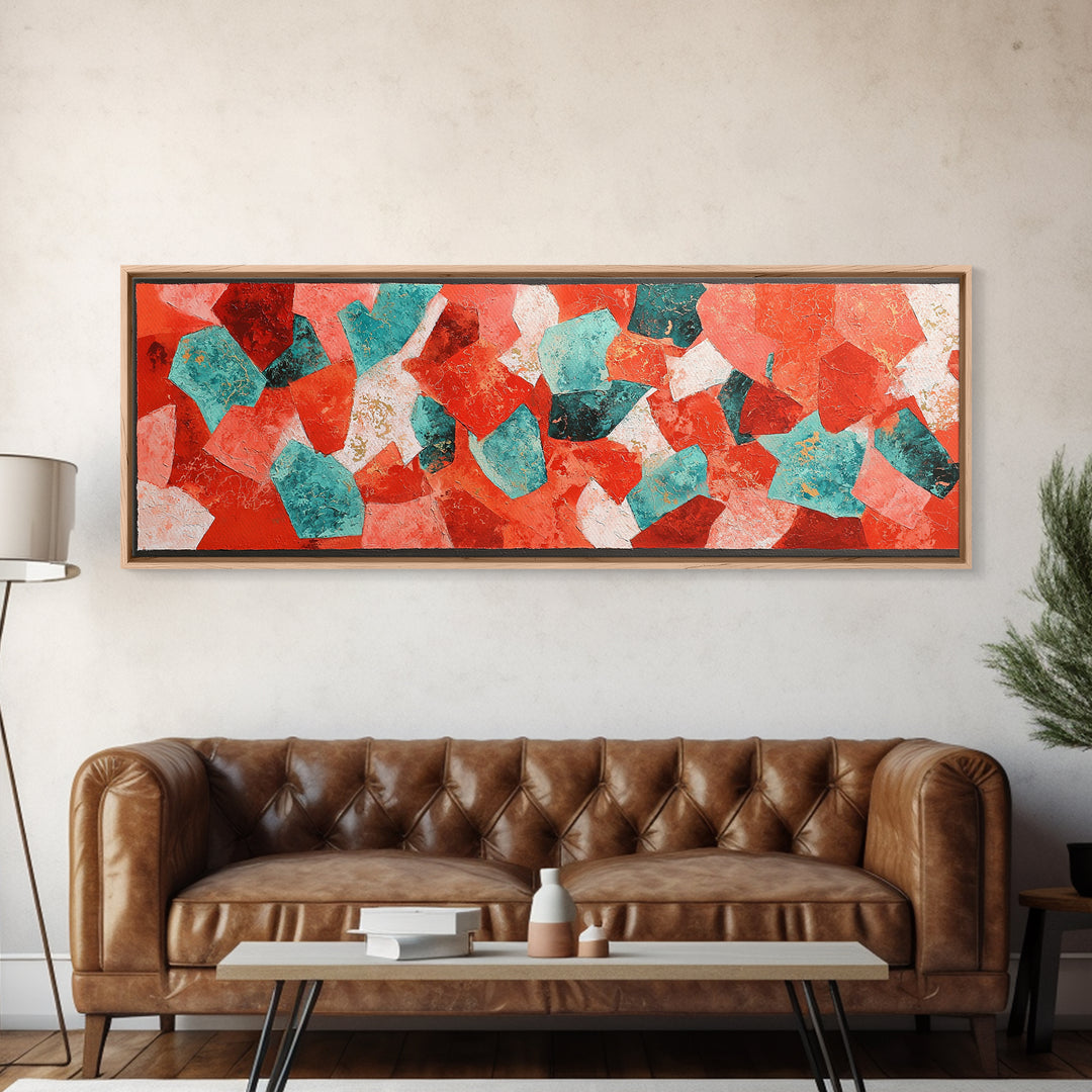 Bright Coral and Turquoise Abstract for Outdoors Canvas Print, Patio Art, Modern Decor, Patio Decor, Fine Art, Outdoor, PAT-3x1-100