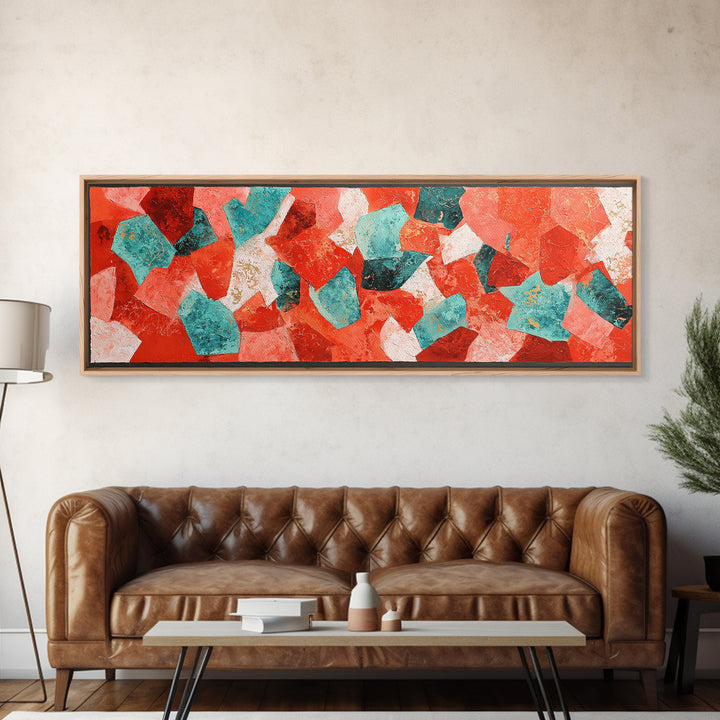 Bright Coral and Turquoise Abstract for Outdoors Canvas Print, Patio Art, Modern Decor, Patio Decor, Fine Art, Outdoor, PAT-3x1-100