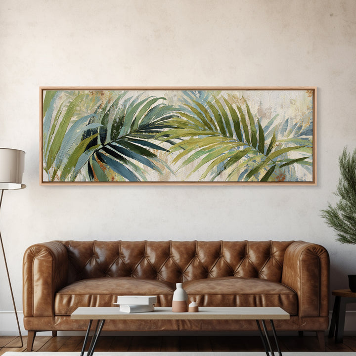 Tropical Palm Fronds Framed Canvas Print, Patio Art, Coastal Wall Decor, Patio Decor, Fine Art, Outdoor, Gallery Decor, PAT-3x1-17