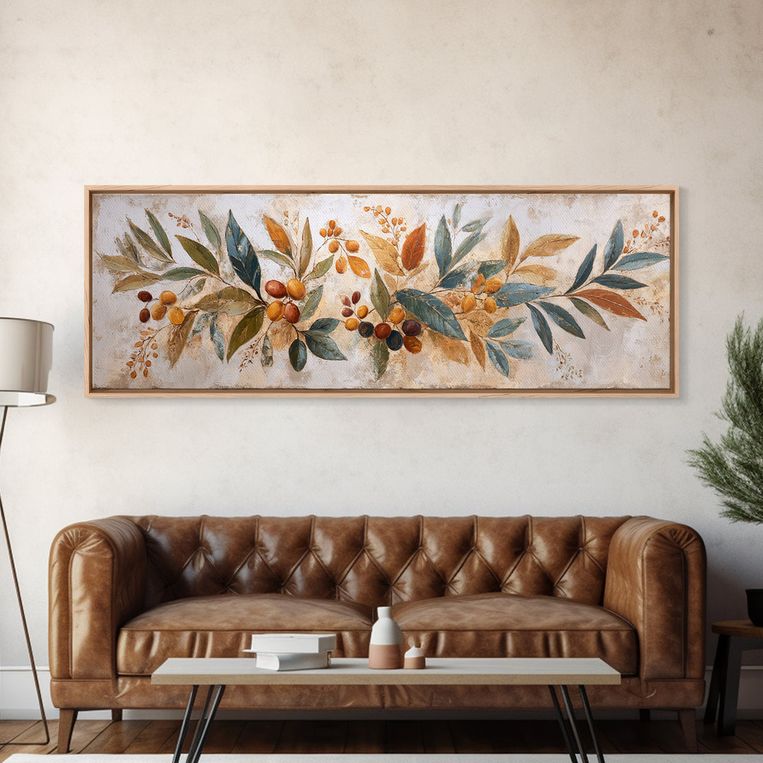 Olive Branch Wreath on Warm Plaster Canvas Print, Patio Art, Beach Art, Patio Decor, Fine Art, Outdoor, Neutral Decor, PAT-3x1-25