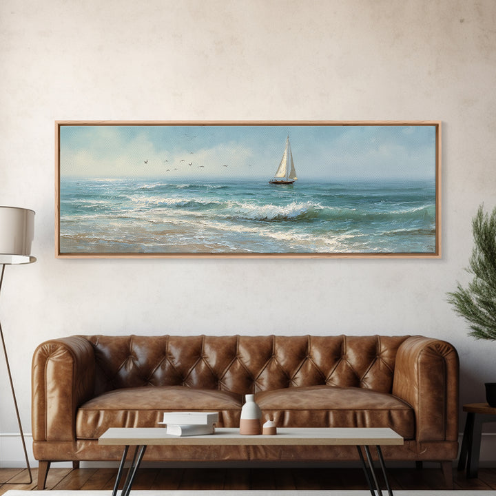 Sailboat on a Breezy Summer Horizon Canvas Print, Patio Art, Luxury Decor, Patio Decor, Fine Art, Outdoor, Wall Hanging, PAT-3x1-31