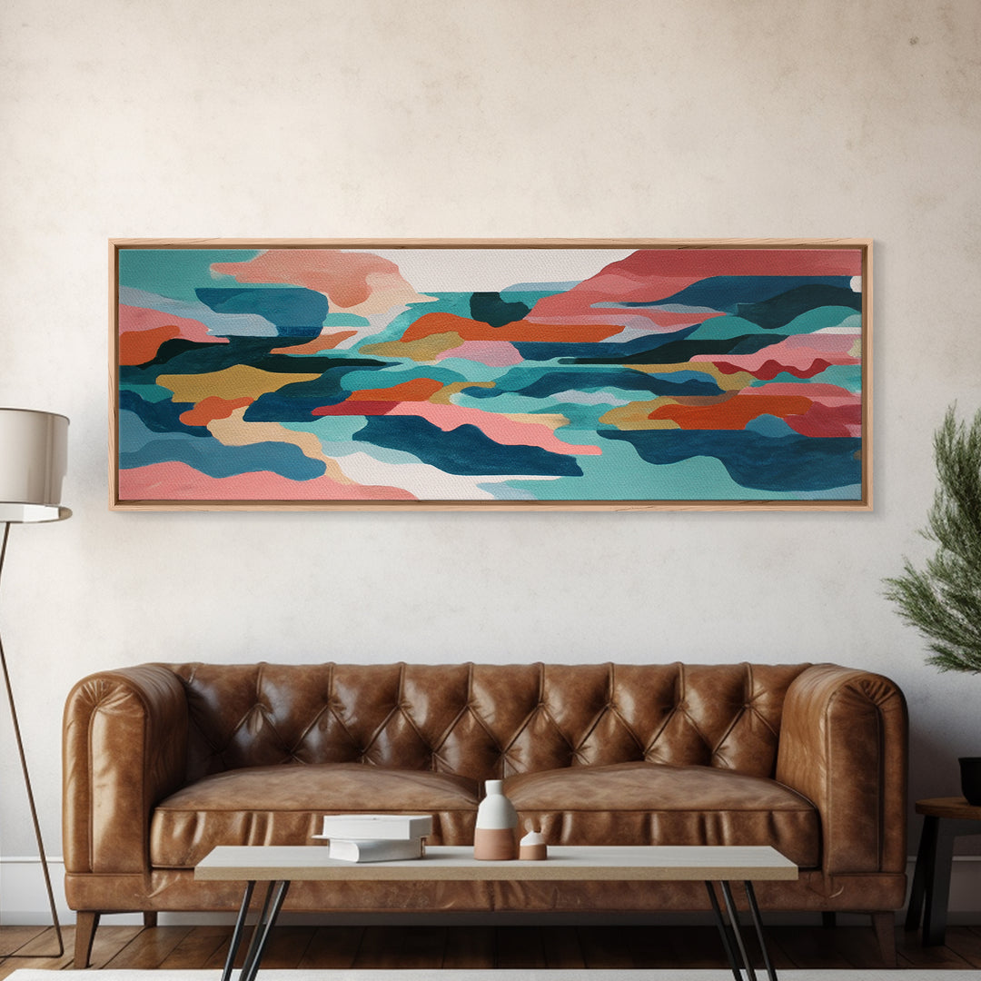 Bright Coral and Turquoise Abstract for Outdoors Canvas Print, Patio Art, Floral Art, Patio Decor, Abstract Art, Outdoor, PAT-3x1-4