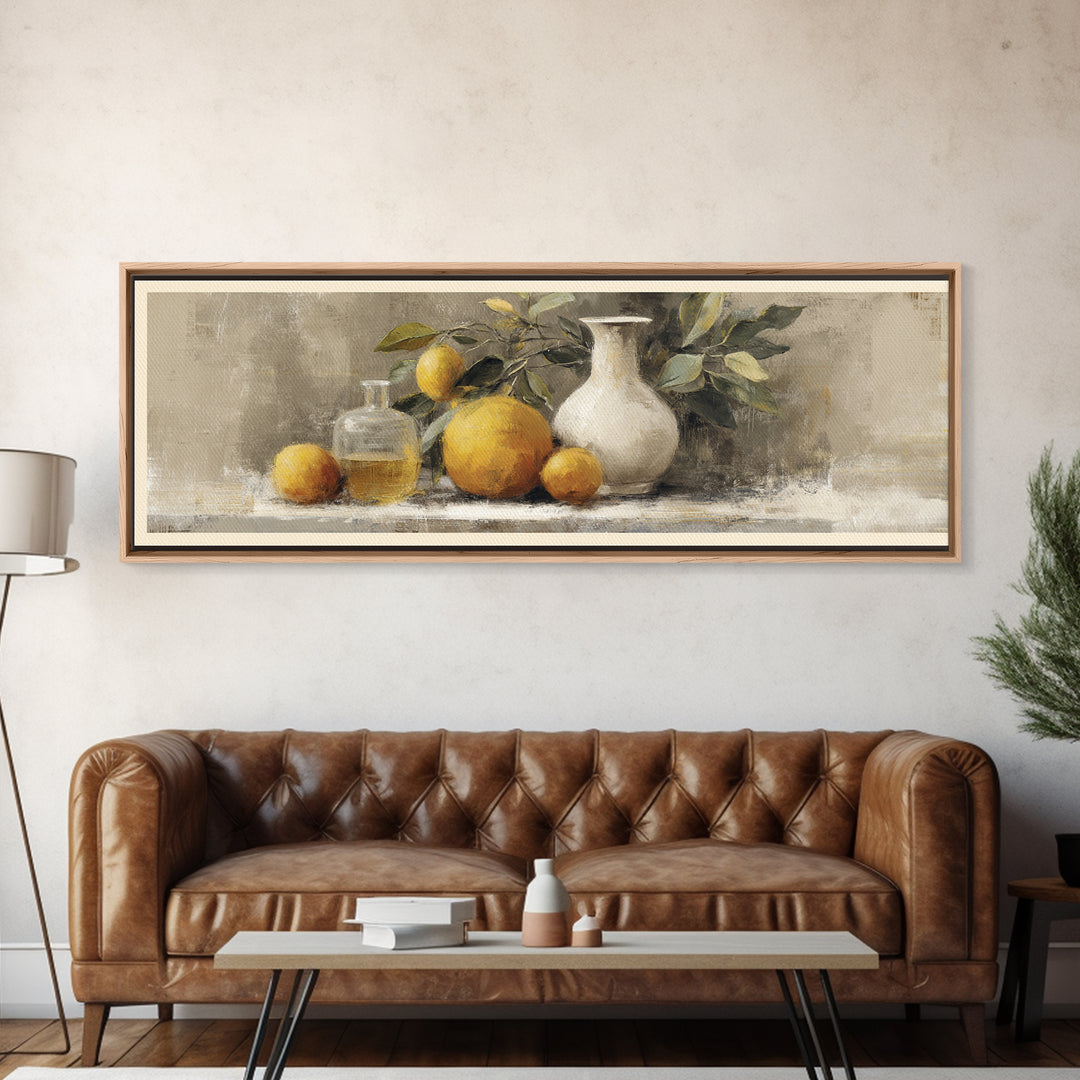 Outdoor Citrus Still Life Canvas Print, Patio Art, Patio Decor, Fine Art, Outdoor, Gallery Decor, Neutral Decor, Modern Decor, PAT-3x1-45