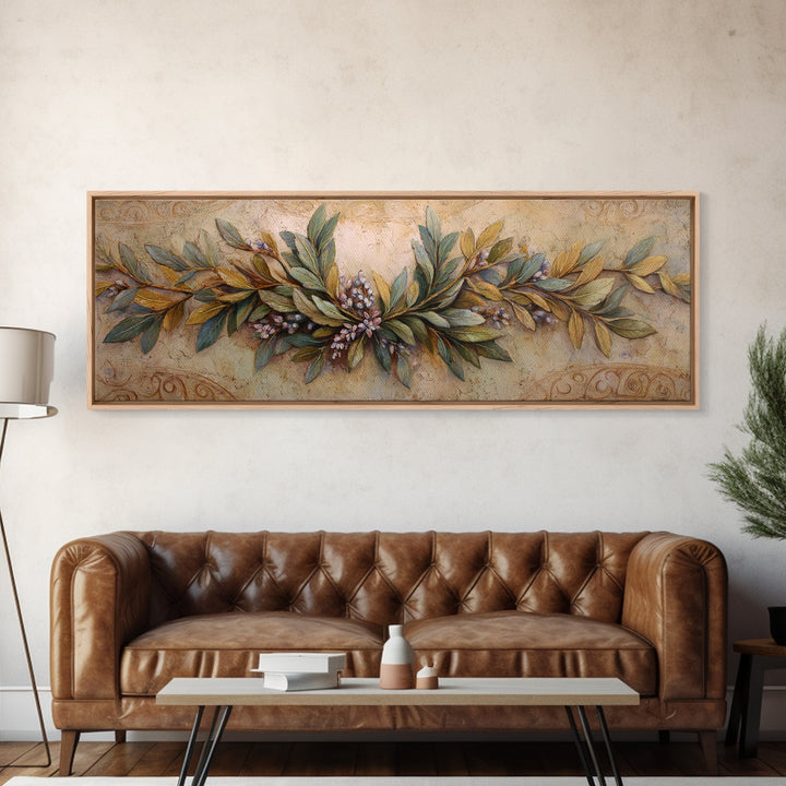 Olive Branch Wreath on Warm Plaster Canvas Print, Patio Art, Beach Art, Patio Decor, Fine Art, Outdoor, Neutral Decor, PAT-3x1-49