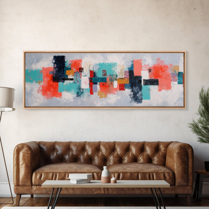 Bright Coral and Turquoise Abstract for Outdoors Canvas Print, Patio Art, Home Decor, Patio Decor, Fine Art, Outdoor, PAT-3x1-76