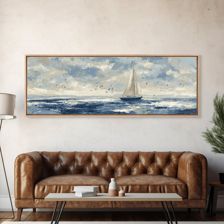 Sailboat on a Breezy Summer Horizon Framed Canvas Print, Patio Art, Yard Art, Patio Decor, Fine Art, Outdoor, Lake House Decor, PAT-3x1-79
