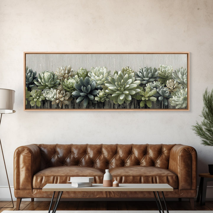 Succulent Collection in Ceramic Planters Canvas Print, Patio Art, Floral Art, Patio Decor, Oil Painting, Outdoor, PAT-3x1-85
