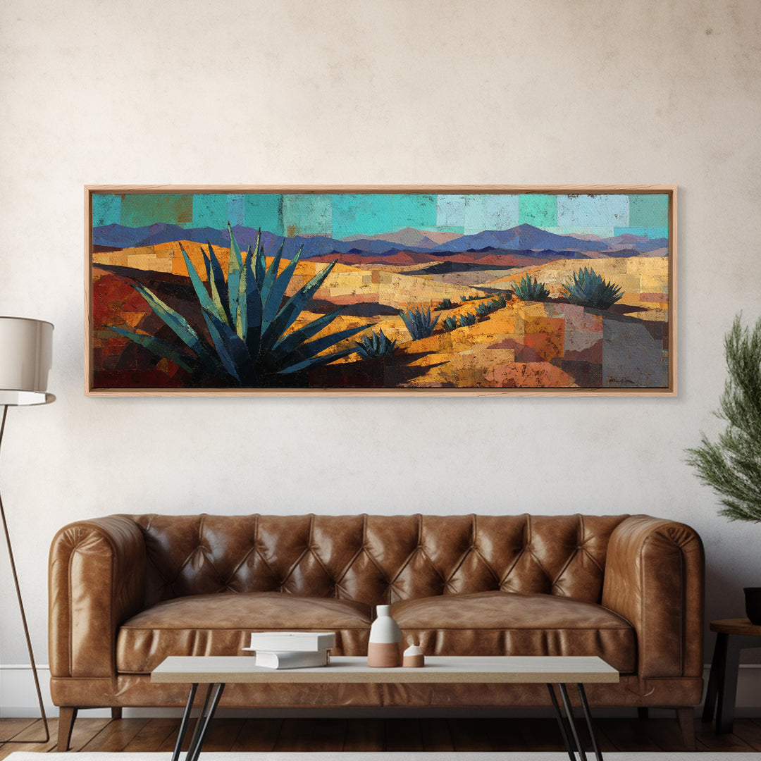 Desert Patio Agave and Bougainvillea Framed Canvas Print, Patio Art, Western Decor, Patio Decor, Fine Art, Outdoor, Floral Art, PAT-3x1-9