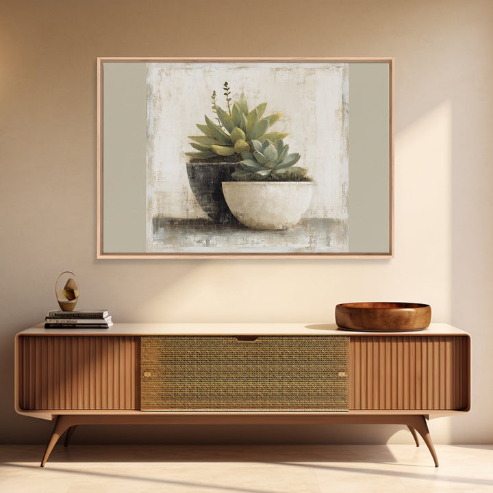Succulent Collection in Ceramic Planters Canvas Print, Patio Art, Outdoor Wall Decor, Patio Decor, Fine Art, Outdoor, PAT-3x2-1