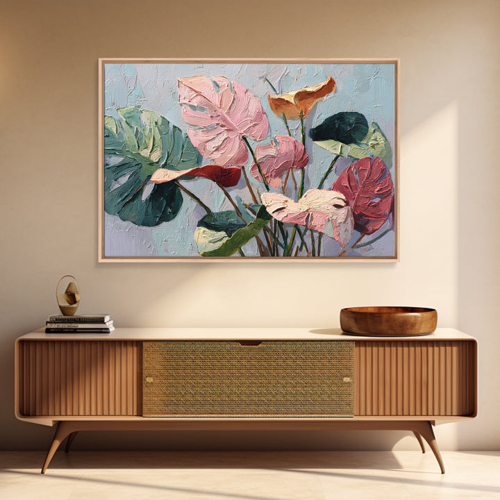 Bold Botanical Monstera Leaf Composition Framed Canvas Print, Patio Art, Metal Art, Patio Decor, Oil Painting, Outdoor, PAT-3x2-10