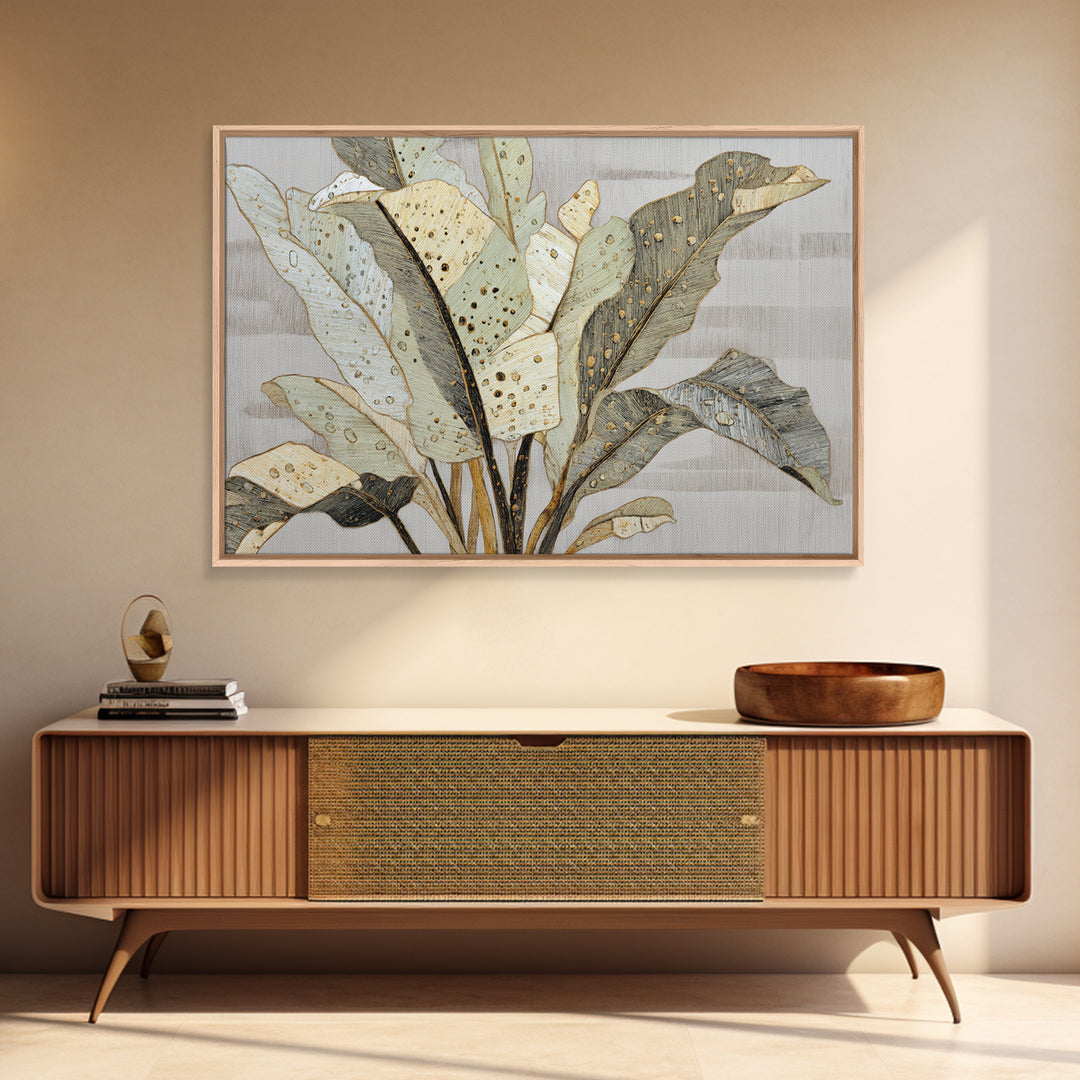 Banana Leaves with Rain Drop Details Framed Canvas Print, Patio Art, Coastal Decor, Patio Decor, Outdoor, Family Wall Art, PAT-3x2-20