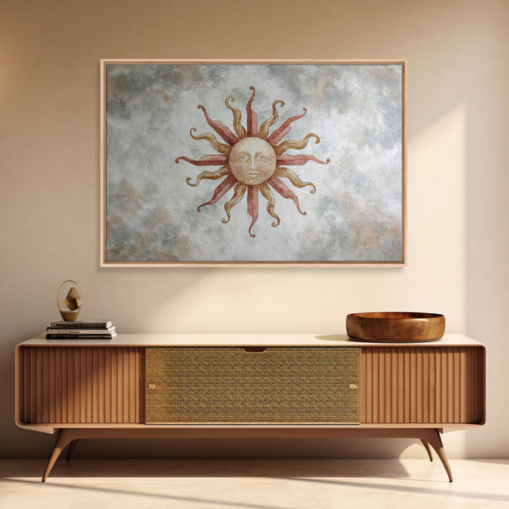 Sun Motif with Warm Terracotta Rays Canvas Print, Patio Art, Outdoor Wall Art, Patio Decor, Oil Painting, Outdoor, Porch Decor, PAT-3x2-22