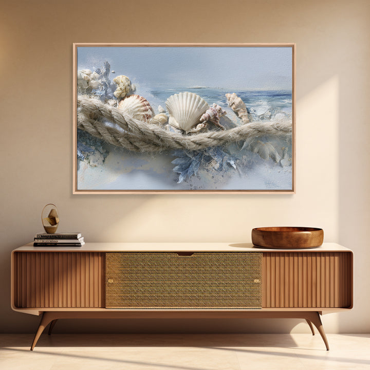 Beachy Shell and Palm Arrangement Framed Canvas Print, Patio Art, Bar Art, Patio Decor, Fine Art, Outdoor, Outdoor Art, PAT-3x2-23