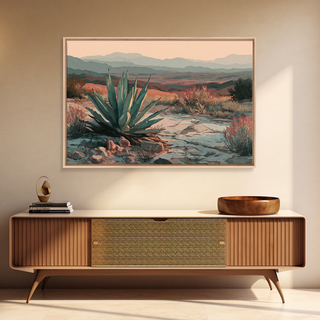 Desert Patio Agave and Bougainvillea Framed Canvas Print, Patio Art, Lake House Decor, Patio Decor, Fine Art, Outdoor, PAT-3x2-45