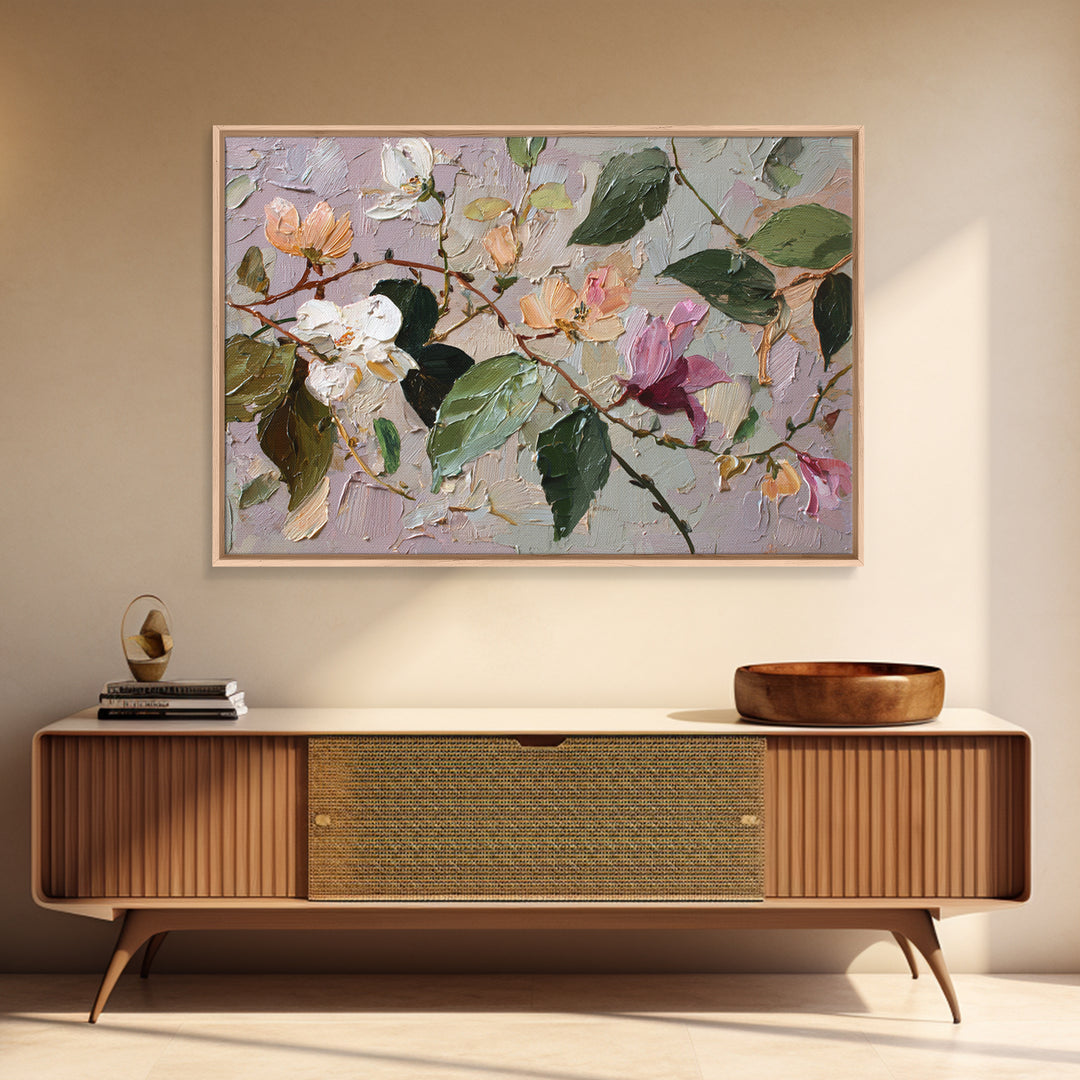 Sunset over Garden Flowers and Vines Framed Canvas Print, Patio Art, Art Print, Patio Decor, Fine Art, Outdoor, Garden Decor, PAT-3x2-59