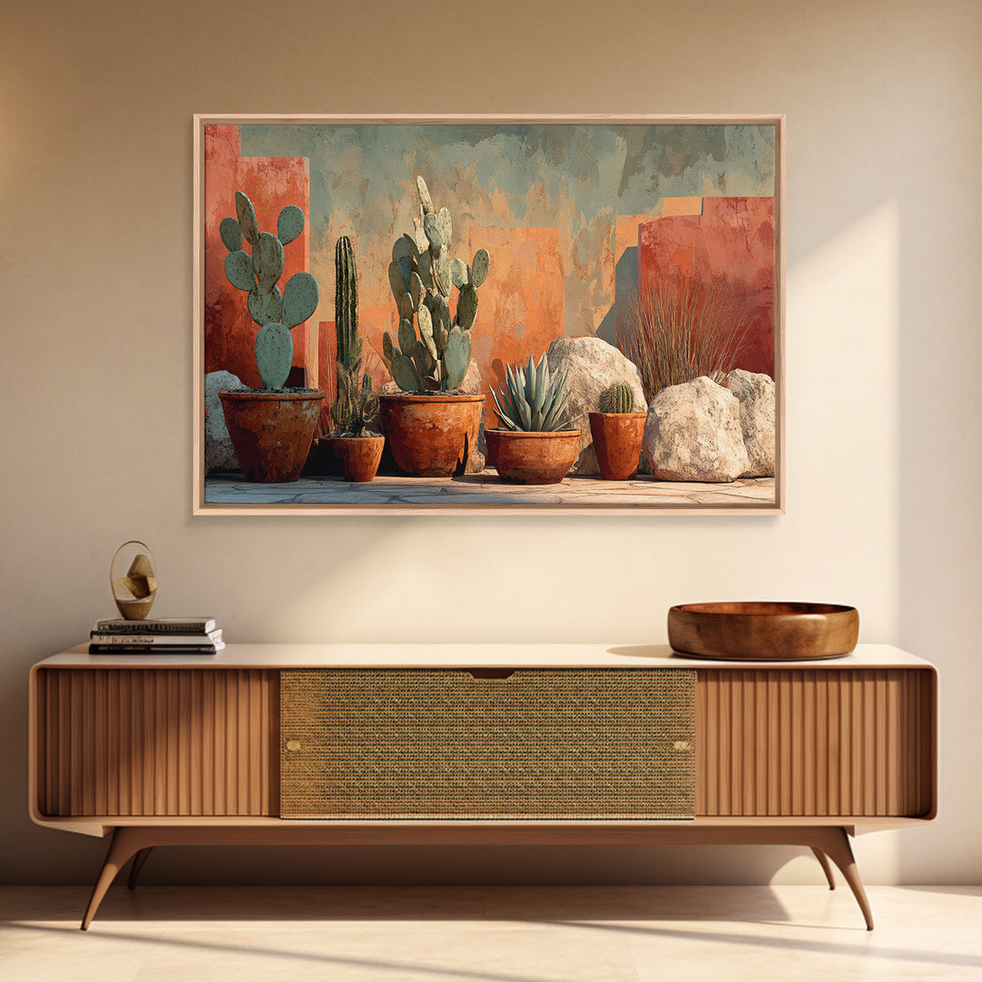 Cactus and Agave Framed Canvas Print, Patio Art, Metal Art, Patio Decor, Oil Painting, Outdoor, Patio Cushions, Yard Decor, PAT-3x2-8