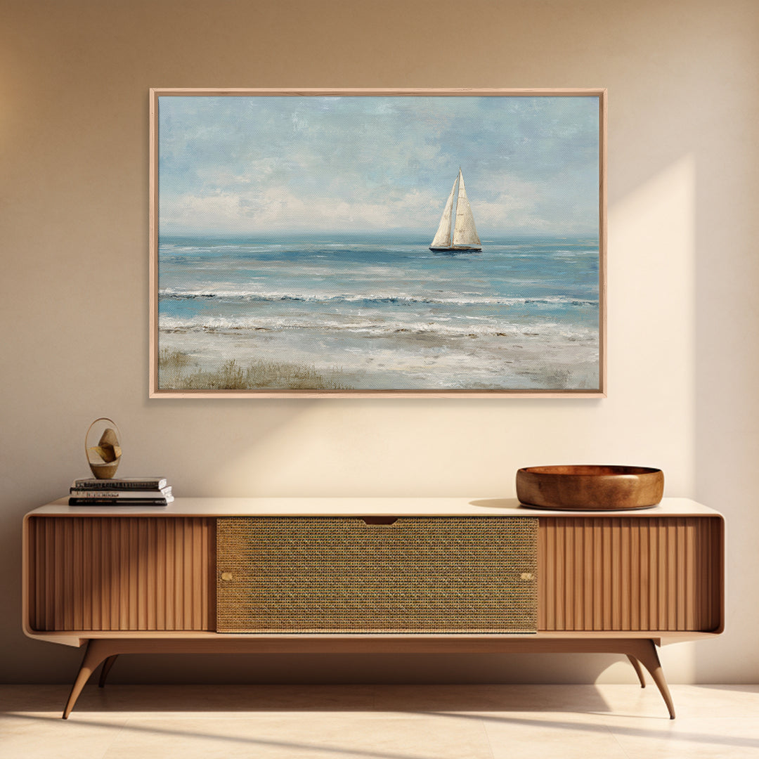 Sailboat on a Breezy Summer Horizon Framed Canvas Print, Patio Art, Wall Decor, Patio Decor, Fine Art, Outdoor, Coastal Decor, PAT-3x2-91