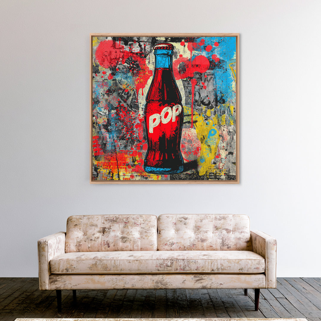 Retro Soda Bottle Framed Canvas Print, Pop Art, Bedroom Decor, Living Room Decor, Fine Art, Pop, 3d Art, Graffiti Art, POP-1x1-27