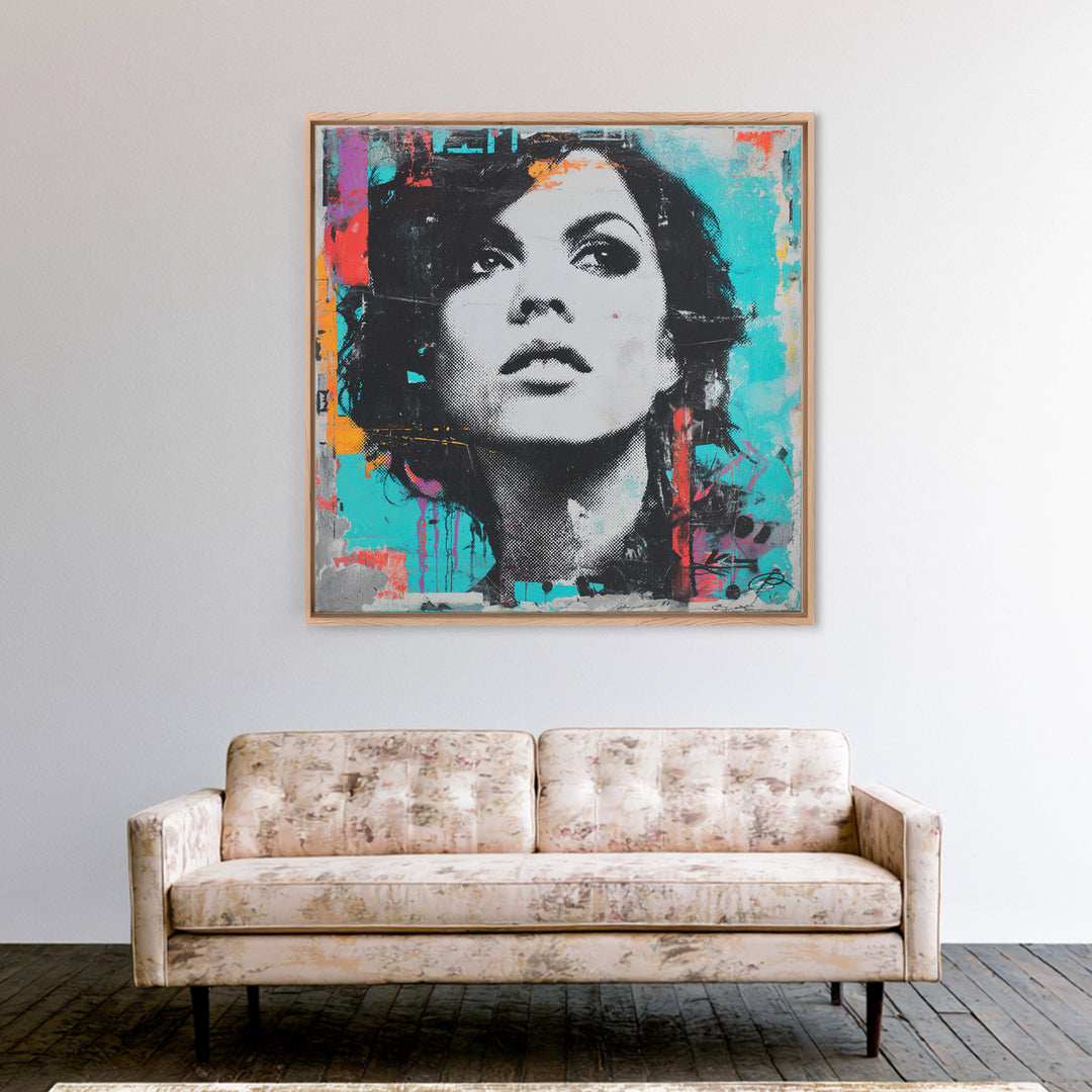 Neon Portrait with Thick Black Outlines Canvas Print, Pop Art, Home Decor, Living Room Decor, Fine Art, Pop, Canvas Wall Art, POP-1x1-4