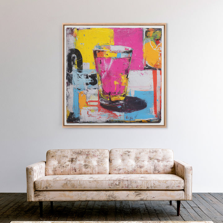 Milkshake Glass with Retro Diner Palette Framed Canvas Print, Pop Art, Art Print, Living Room Decor, Pop, Custom Portrait, POP-1x1-40