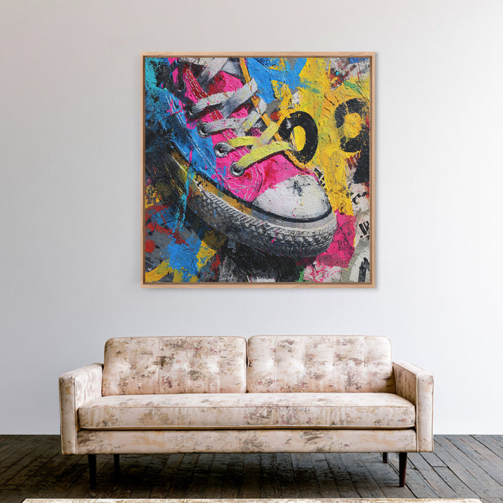 Sneaker Closeup in Bright Pop Colors Framed Canvas Print, Pop Art, Mexican Art, Living Room Decor, Oil Painting, Pop, POP-1x1-43