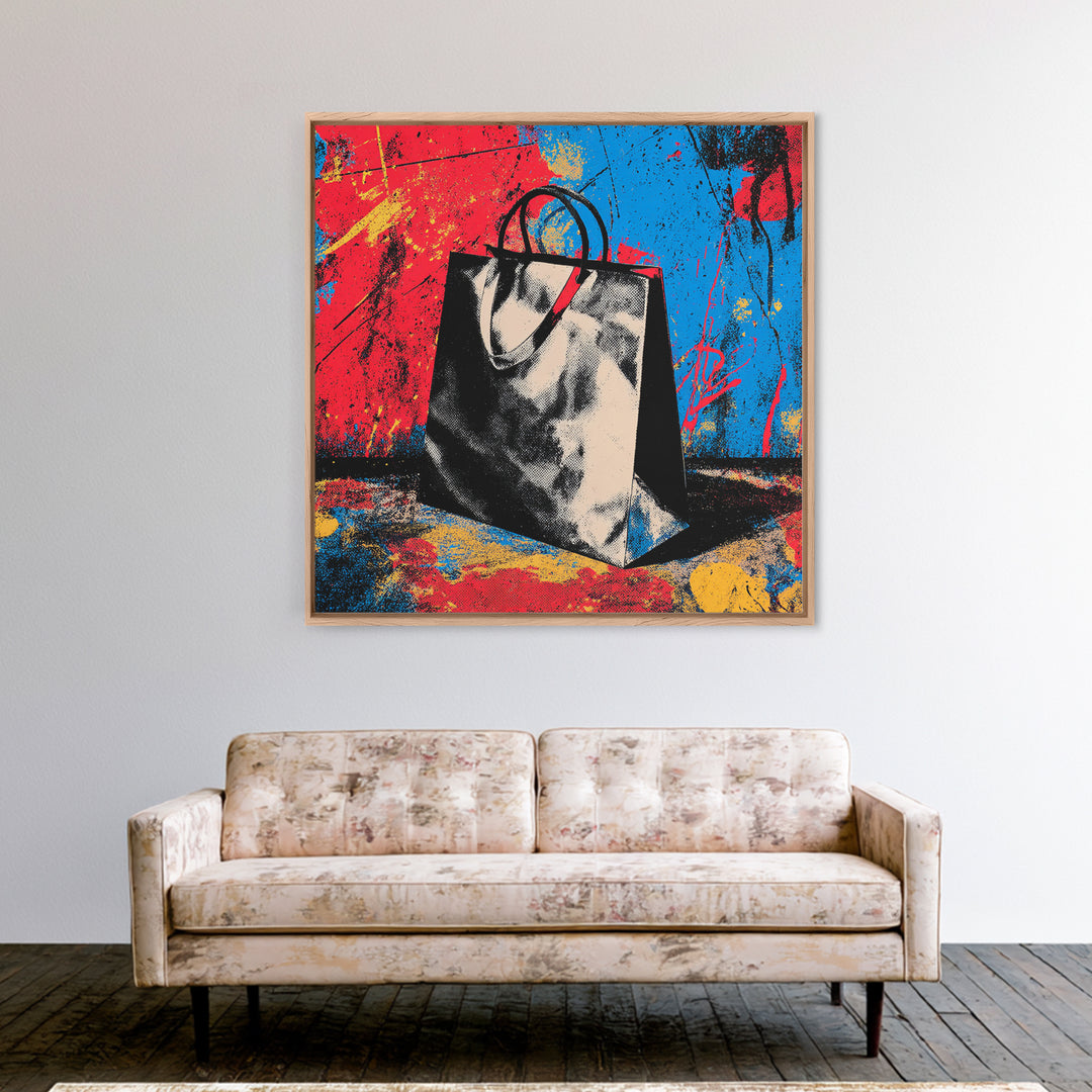 Shopping Bag Fashion Graphic Without Brands Framed Canvas Print, Pop Art, Poster, Living Room Decor, Pop, Abstract Art, POP-1x1-48