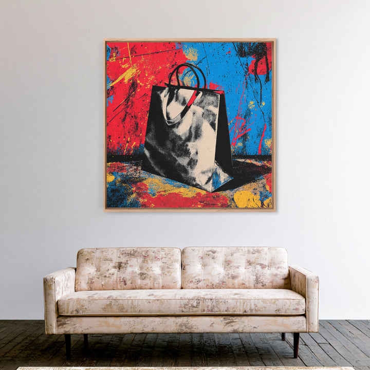 Shopping Bag Fashion Graphic Without Brands Framed Canvas Print, Pop Art, Poster, Living Room Decor, Pop, Abstract Art, POP-1x1-48