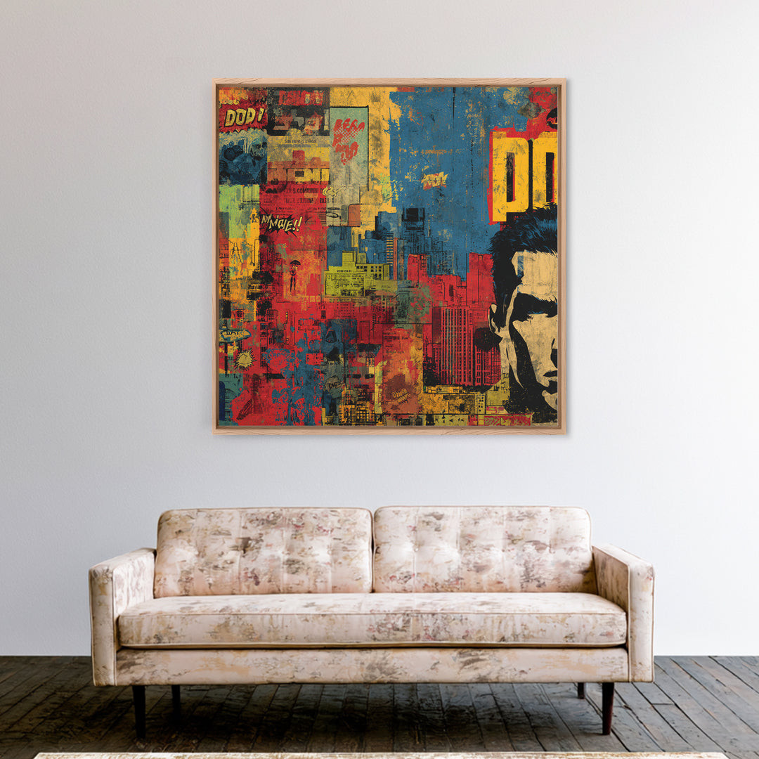 Comic Book City Skyline Canvas Print, Pop Art, 3d Art, Living Room Decor, Abstract Art, Pop, Textured Painting, POP-1x1-5