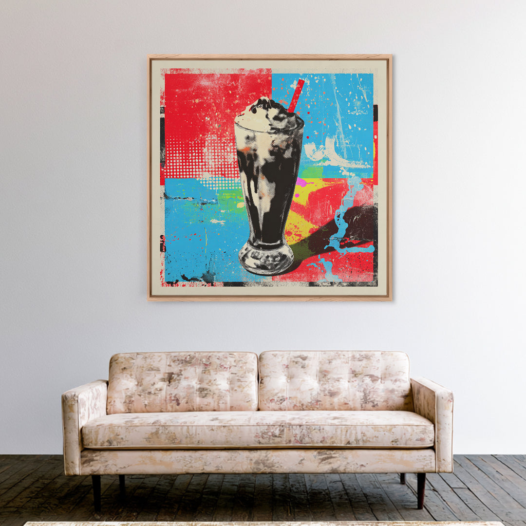 Milkshake Glass with Retro Diner Palette Framed Canvas Print, Pop Art, Apartment Decor, Living Room Decor, Fine Art, Pop, POP-1x1-64