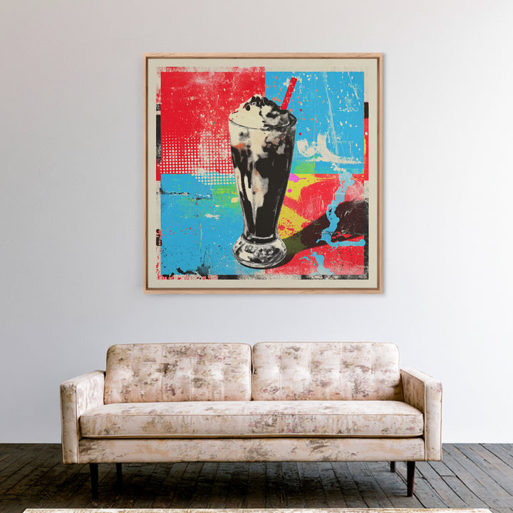 Milkshake Glass with Retro Diner Palette Framed Canvas Print, Pop Art, Apartment Decor, Living Room Decor, Fine Art, Pop, POP-1x1-64