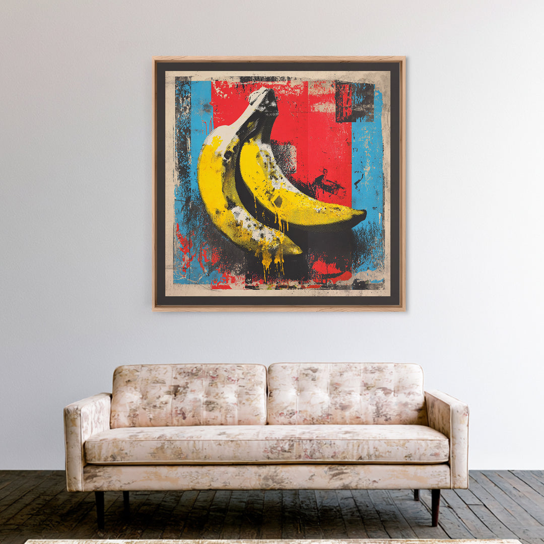 Bright Banana Still Life Framed Canvas Print, Pop Art, Eclectic Home Decor, Living Room Decor, Fine Art, Pop, Minimalist Decor, POP-1x1-74