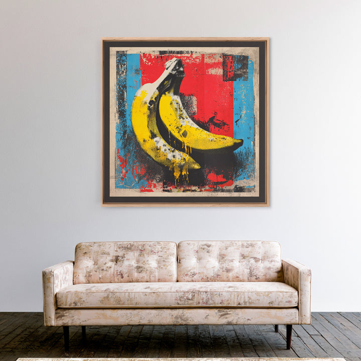 Bright Banana Still Life Framed Canvas Print, Pop Art, Eclectic Home Decor, Living Room Decor, Fine Art, Pop, Minimalist Decor, POP-1x1-74