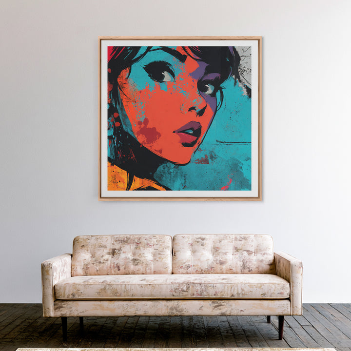 Neon Portrait with Thick Black Outlines Canvas Print, Pop Art, Dark Art, Living Room Decor, Oil Painting, Pop, POP-1x1-76