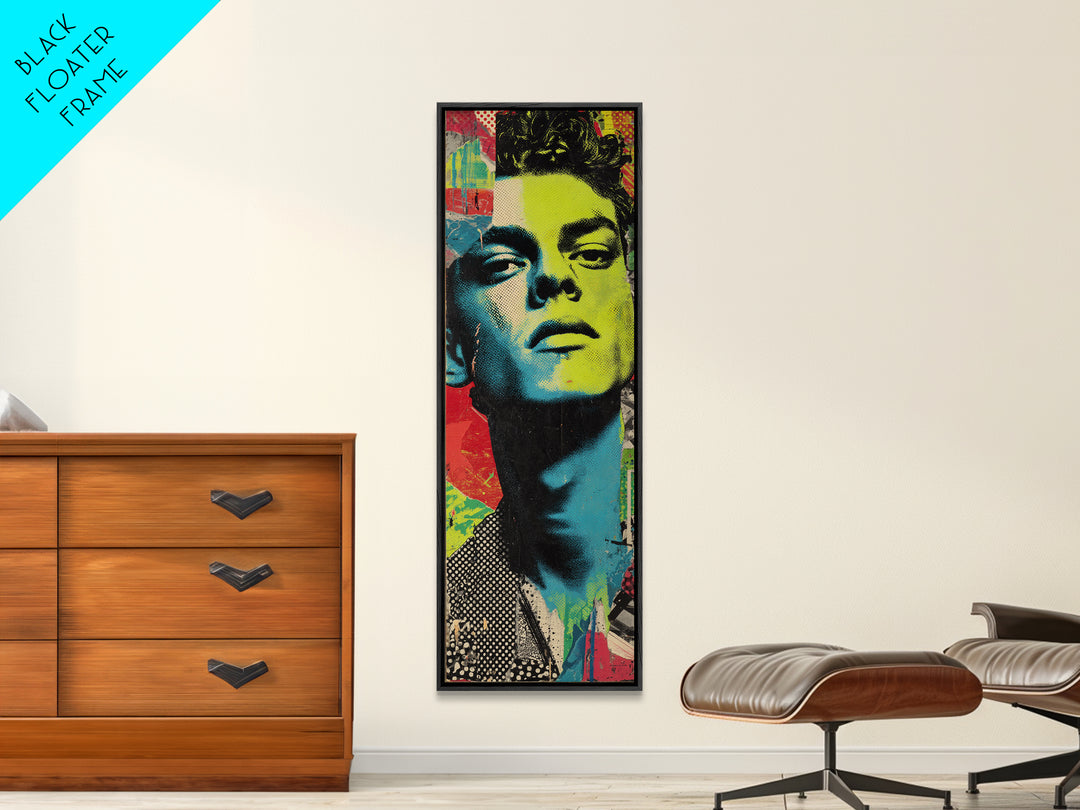 Neon Portrait with Thick Black Outlines Canvas Print, Pop Art, Wall Decor, Living Room Decor, Fine Art, Pop, Apartment Decor, POP-1x3-40