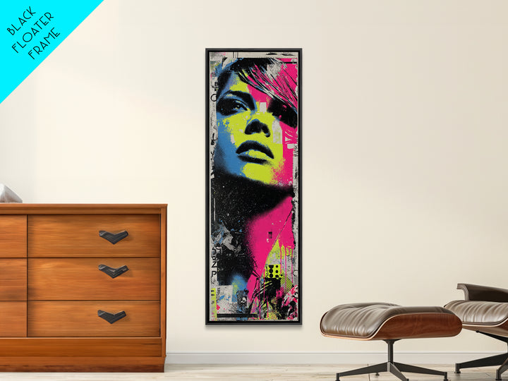 Neon Portrait with Thick Black Outlines Canvas Print, Pop Art, Bedroom Decor, Living Room Decor, Oil Painting, Pop, 3d Art, POP-1x3-88