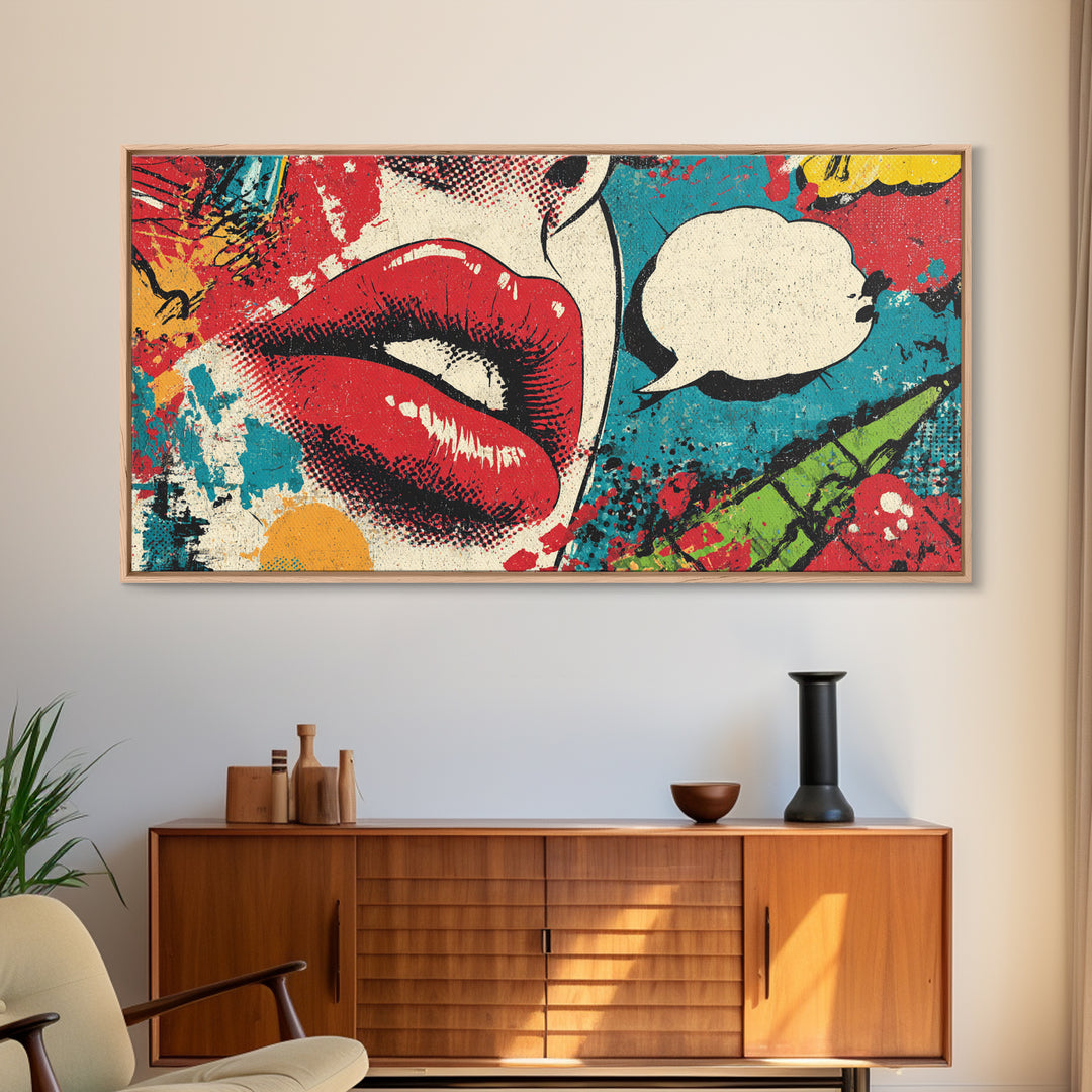 Bold Comic Lips Canvas Print, Pop Art, Wall Art, Living Room Decor, Oil Painting, Pop, Original Art, Canvas Wall Art, POP-2x1-21