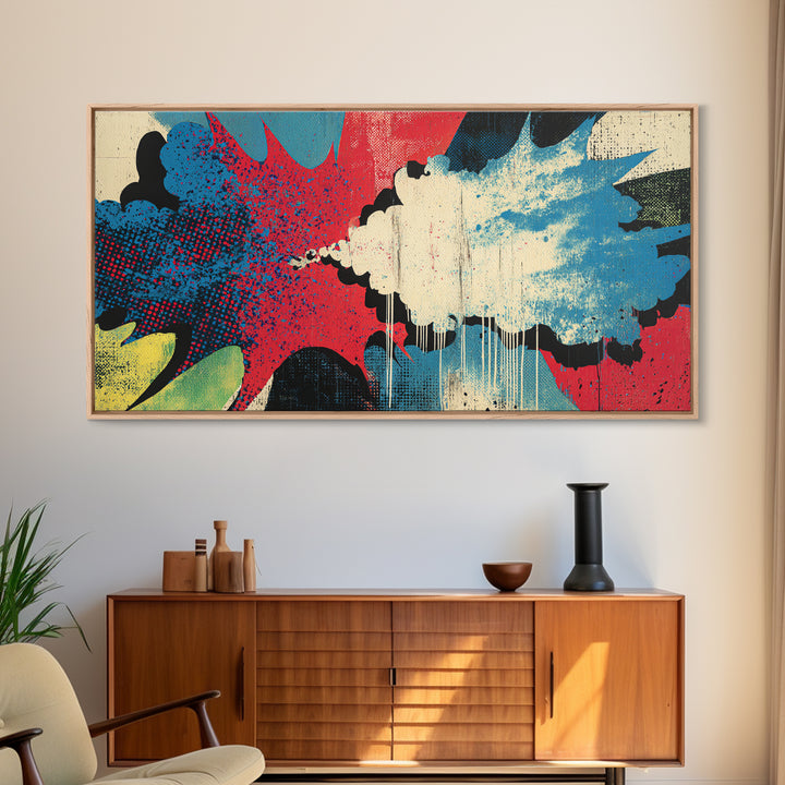 Exploding Starburst Shapes Without Text Framed Canvas Print, Pop Art, Luxury Decor, Living Room Decor, Fine Art, Pop, POP-2x1-30