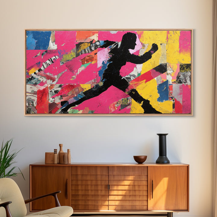 Superhero Silhouette in Dynamic Color Fields Framed Canvas Print, Pop Art, Modern Art, Living Room Decor, Abstract Art, Pop, POP-2x1-59