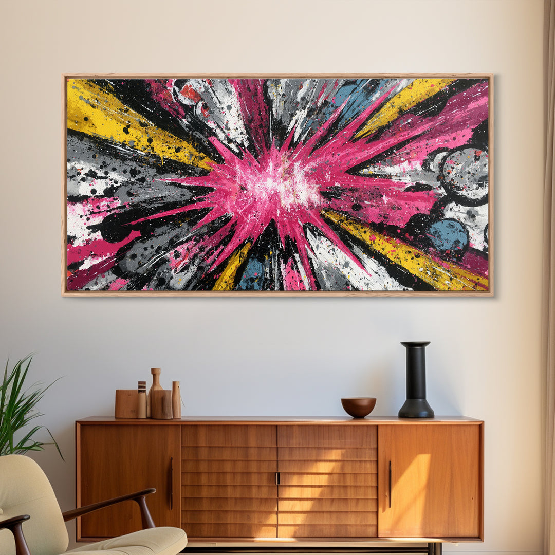 Exploding Starburst Shapes Without Text Framed Canvas Print, Pop Art, Luxury Decor, Living Room Decor, Fine Art, Pop, POP-2x1-6
