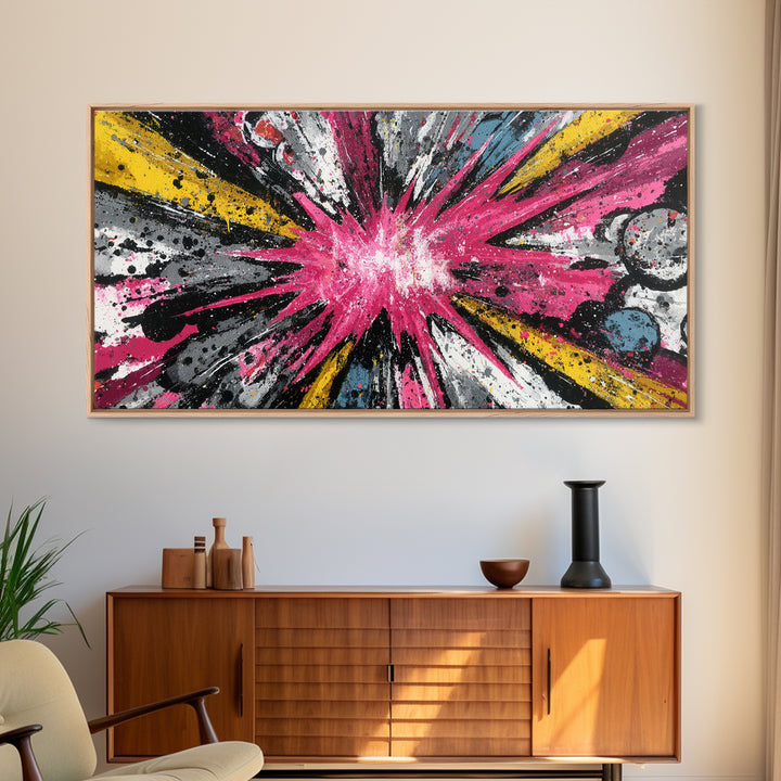 Exploding Starburst Shapes Without Text Framed Canvas Print, Pop Art, Luxury Decor, Living Room Decor, Fine Art, Pop, POP-2x1-6