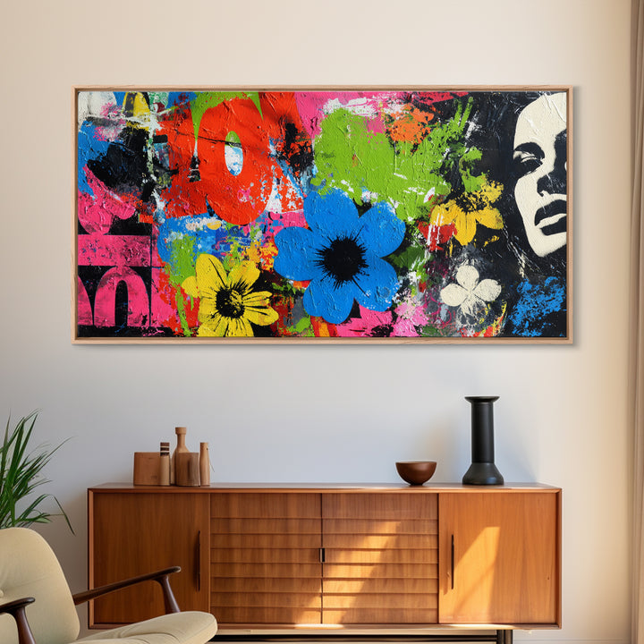 Bold Flower Power Composition Canvas Print, Pop Art, Wall Decor, Living Room Decor, Fine Art, Pop, Portrait, Apartment Decor, POP-2x1-61