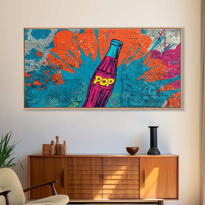 Retro Soda Bottle Framed Canvas Print, Pop Art, Graffiti Art, Living Room Decor, Fine Art, Pop, Minimalist Decor, POP-2x1-95